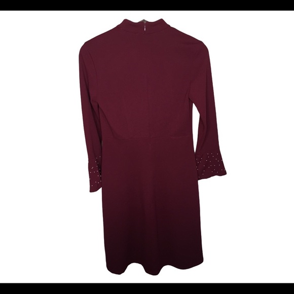 GDG Actuel Midi Dress With Encrusted Long Sleeves & Back Zip Maroon Red Small - Picture 7 of 8